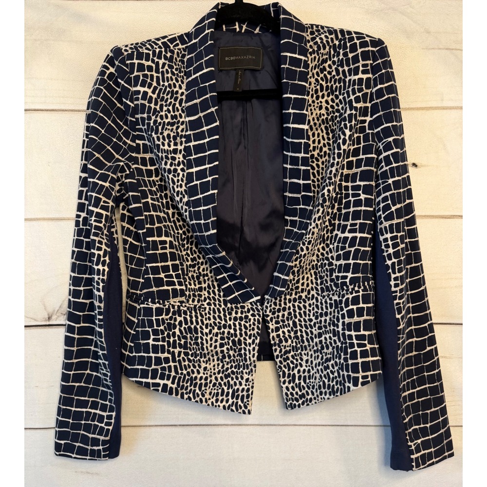 BCBGMAXAZRIA Navy White Grid Animal Print Blazer WSS4H124 Mens Size Medium